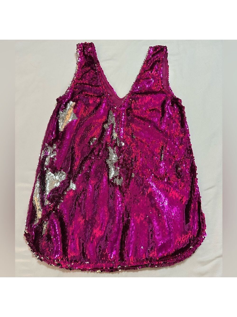 FREE PEOPLE PINK SILVER MERMAID SEQUIN TUNIC TOP PARTY NEW YEARS HOLIDAY MED - Picture 6 of 11